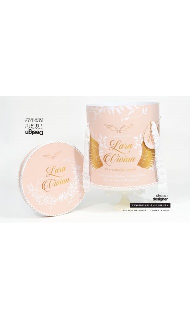 Trusou de botez gold cu ingeras pentru fetite cu broderie personalizata, Gold Wings 21